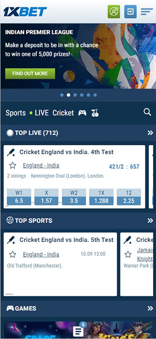 1xbet app homepage